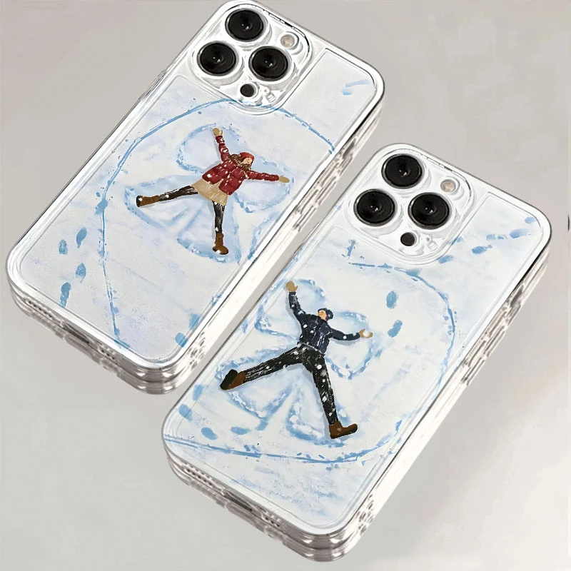 雪地情侣适用苹果华为iPhone16/15/14promax/13/12/11手机壳软壳x