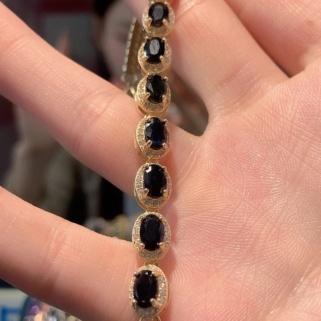 蓝宝石手链银S925镶嵌镜**珠