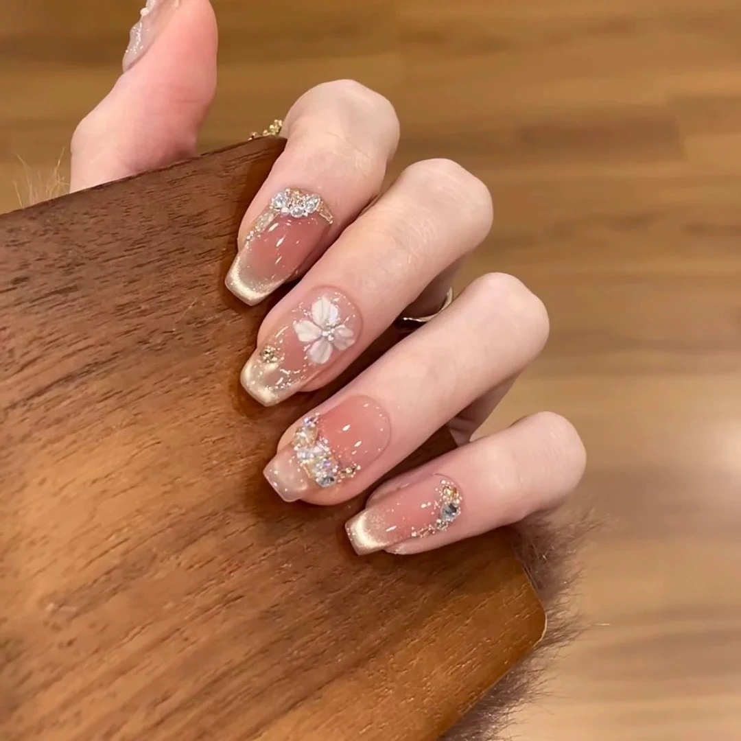 香槟花纯手工爆闪玻璃珠拆卸猫眼美甲穿戴琉璃月光温柔