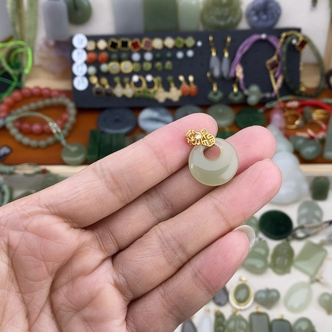 和田玉银S925镶嵌吊坠(不含链)