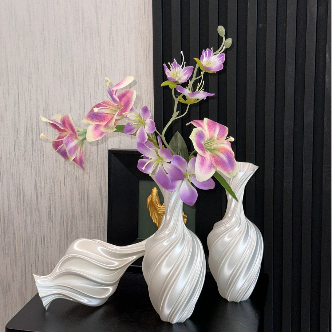 3D打印花瓶摆件客厅插花装饰餐桌白色螺旋轻奢丝绸高级感创意新款