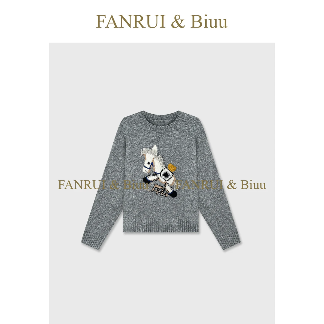 FANRUI/泛芮「桃雾软糖」小马刺绣羊毛拉毛减龄百搭针织毛衣B19496
