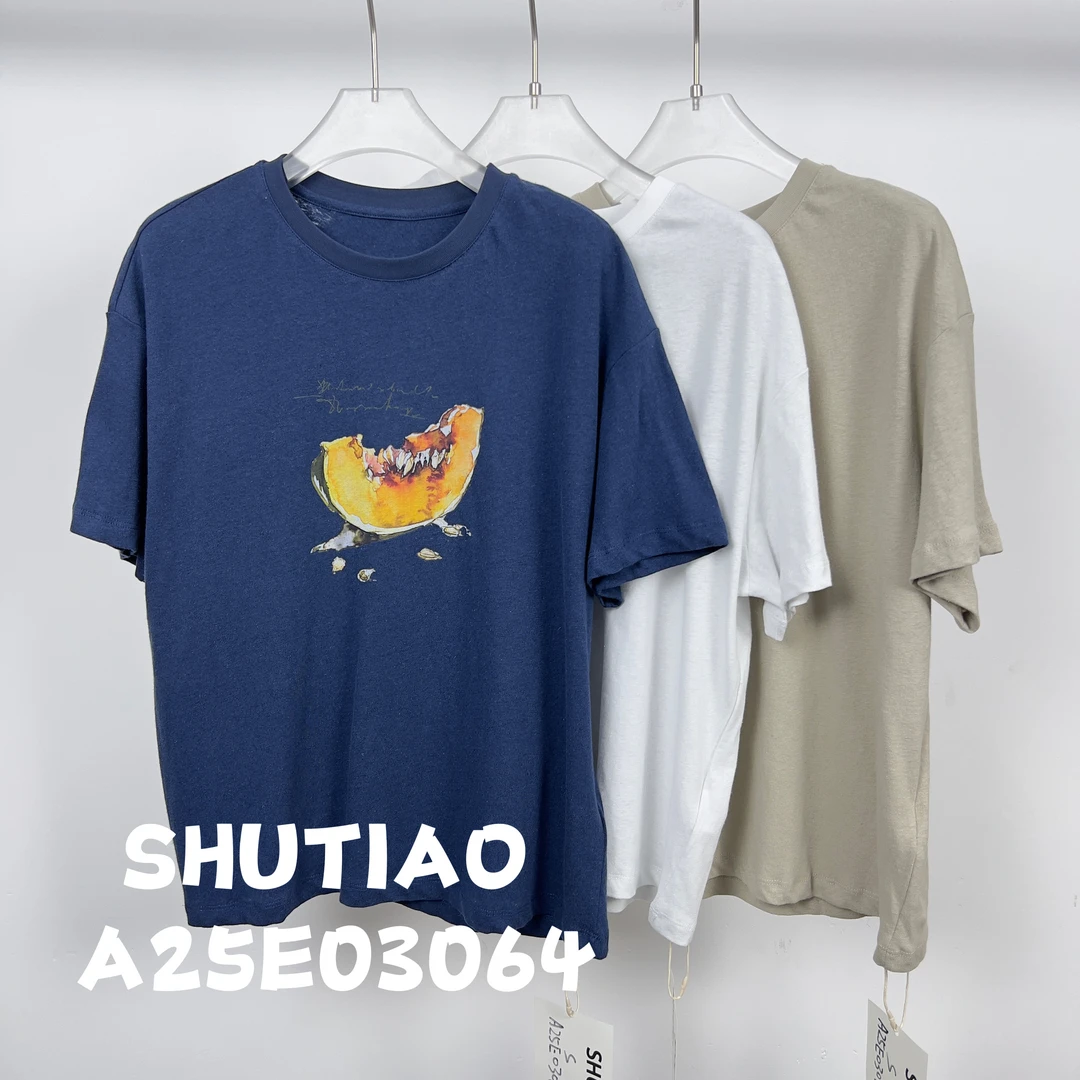 【SHUTIAO】2025夏季：新款小众设计款T恤A25E03064
