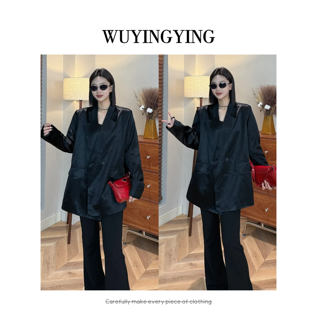 WUYINGYING【灵魂廓形】欧货高品醋酸缎面设计气质时尚西装外套