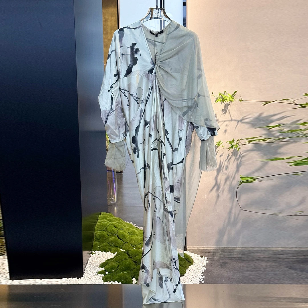 设计师品牌ANAPANA 25秋冬新款白色V领抽褶飘带连衣裙