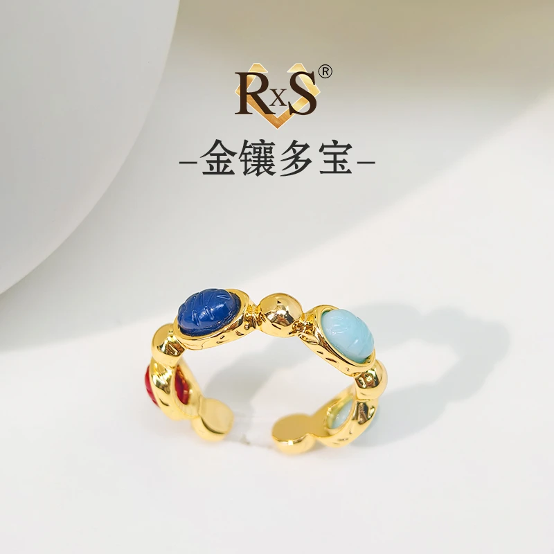 铜合金戒指 镀K金 J010【金镶多宝】彩色C型戒指