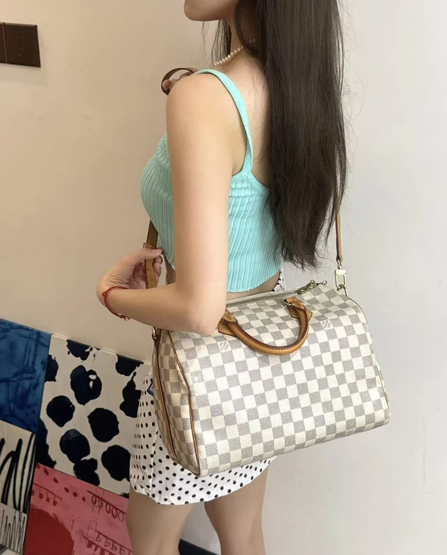 95新 LouisVuitton/路易威登 肩带款白棋盘格speedy30