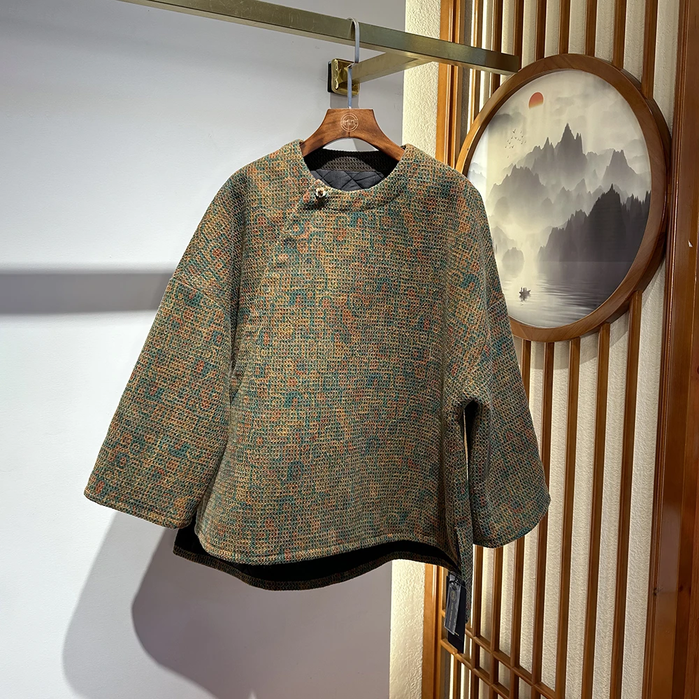 唐一【100%柞蚕丝】香云纱冬季加厚圆领夹棉姐姐服蚕丝棉衣棉袄子