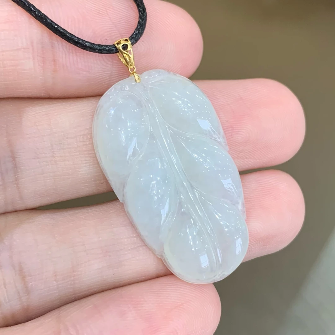 八七珠宝翡翠金镶小冰叶子 多样性发一件 天然A货翡翠