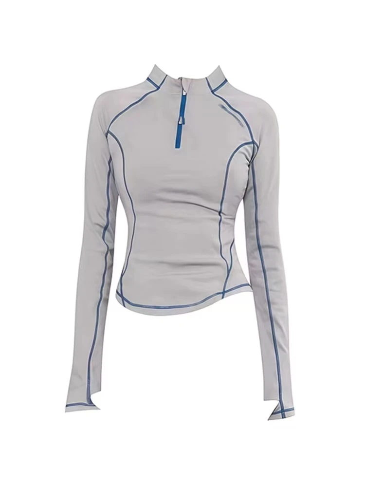 户外速干长袖T恤女士2025年新款秋季短款徒步登山跑步打底速干衣