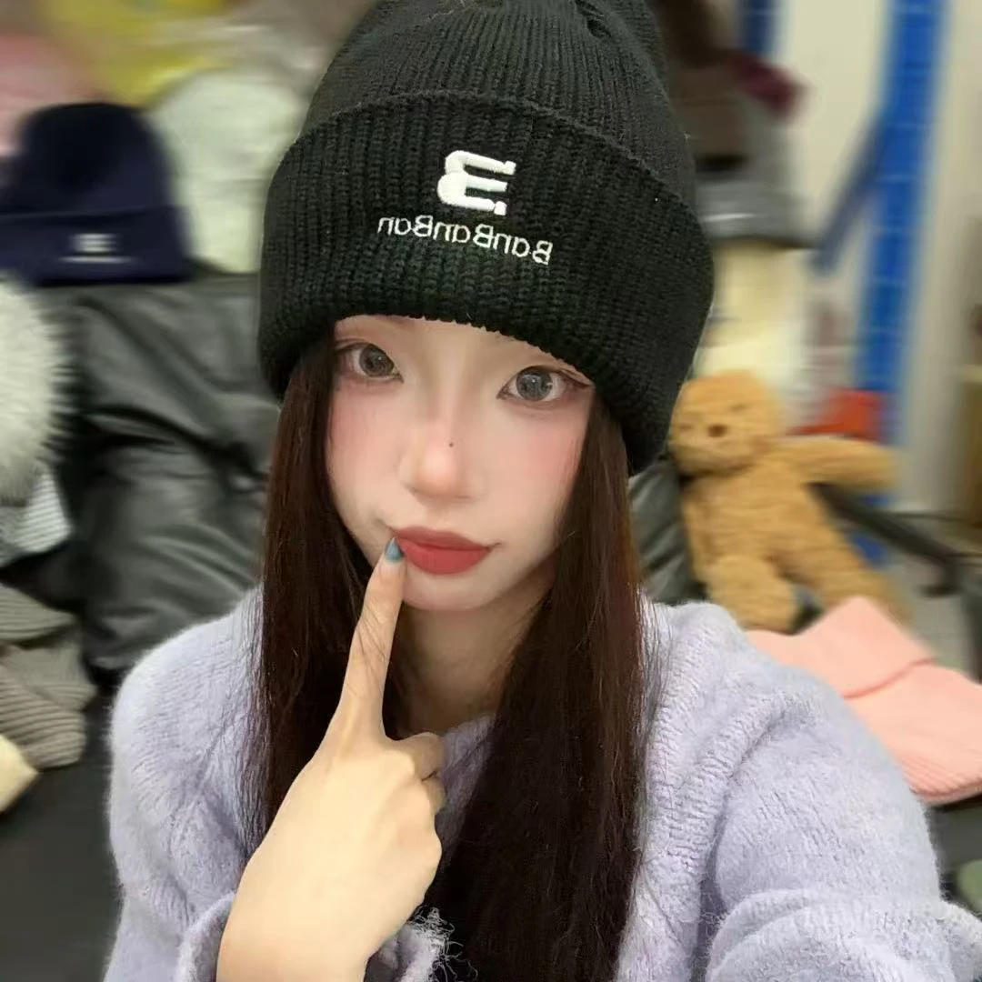 堆堆帽极简风冬季帽子刺绣网红女秋冬针织帽时尚日系