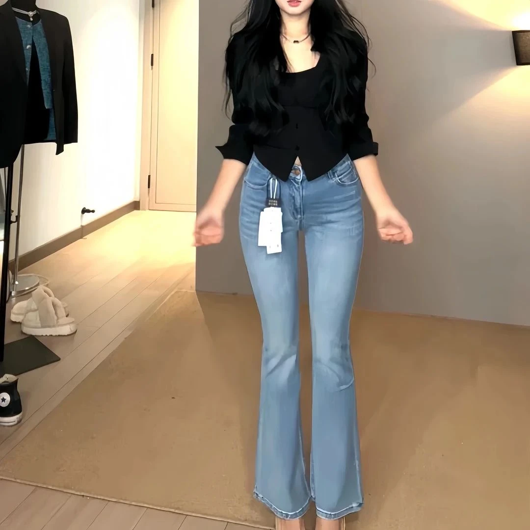夏季薄款四面弹韩版水洗蓝浅蓝色牛仔裤2025新款提臀牛仔裤