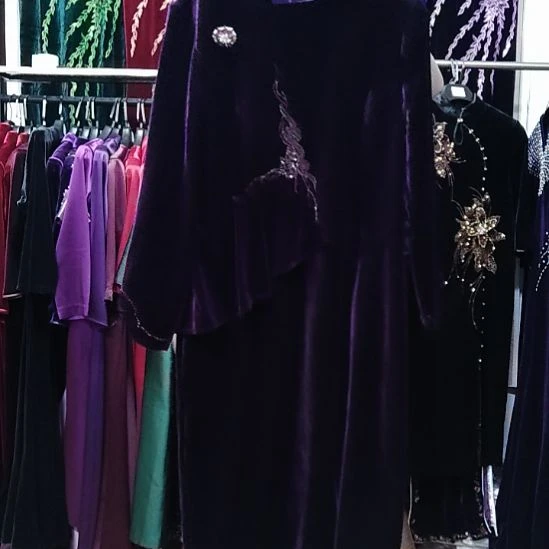 紫色金丝绒重工假两件礼服裙4xl码小胸106腰92