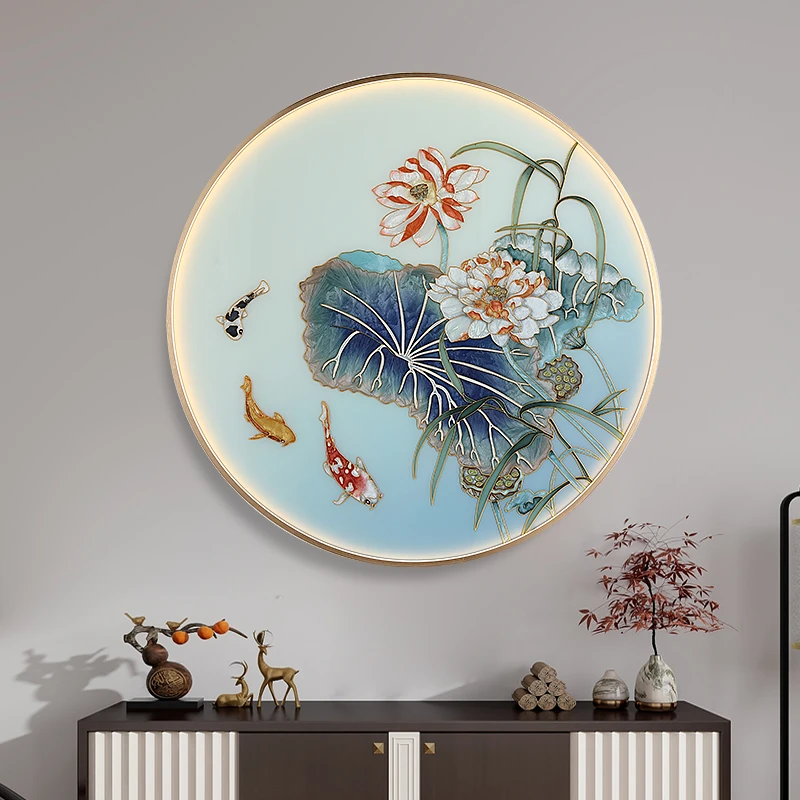 珐琅彩清水芙蓉装饰画轻奢风格可用于入户玄关走廊过道