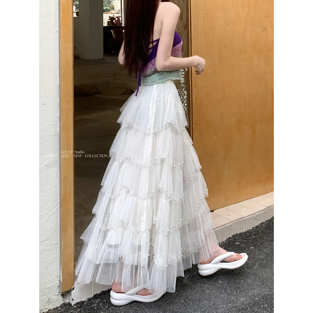 La Chapelle/拉夏贝尔重工层层纱钉珠长裙蕾丝蛋糕裙甜美仙女裙