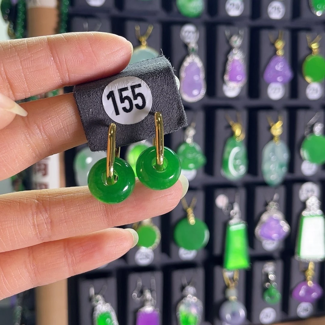 翡翠银S925镶嵌耳饰155