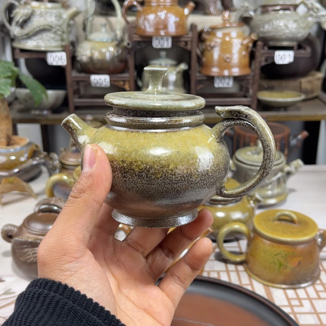 180cc白泥柴烧虚扁壶，古法传承裸坯柴烧