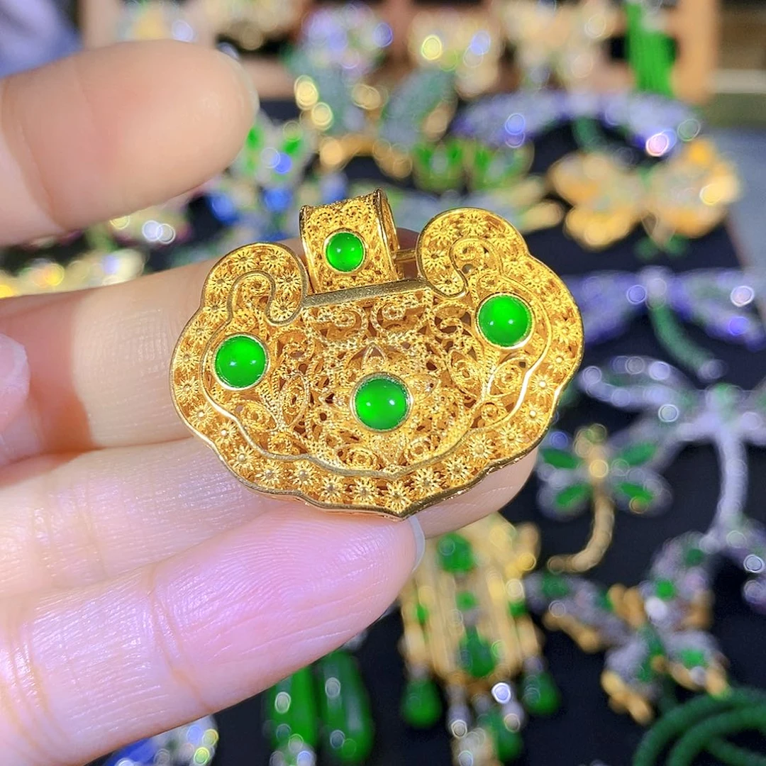 吊坠(不含链)银S925镶嵌翡翠