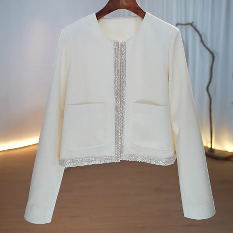 新中式国潮重磅羊毛混纺肌理感提花君子兰长袖圆领外套6510785