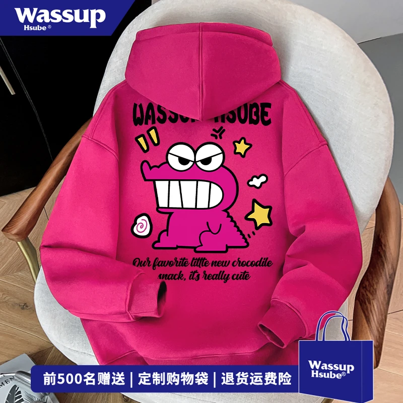 WASSUP HSUBE创意怪兽卡通连帽卫衣男女秋冬季火龙果色情侣装上衣