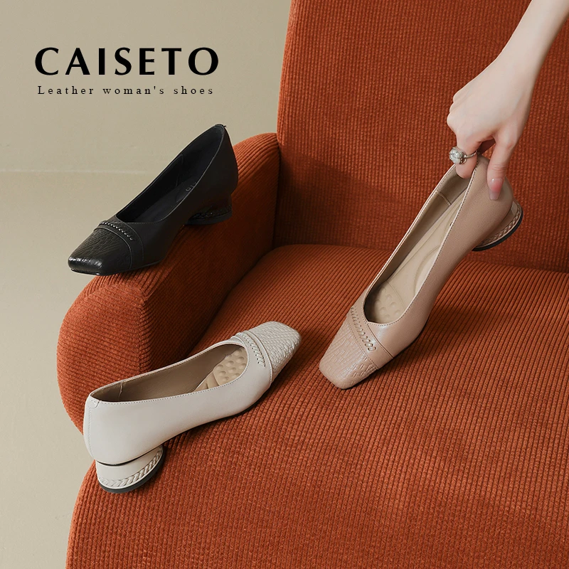 羊皮/3.5cm法式时尚方头粗跟低跟浅口单鞋百搭跟鞋5D556