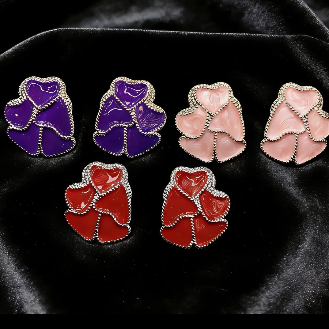 铜合金合成锆石耳饰 3312高级轻奢时尚珐琅彩花瓣耳环