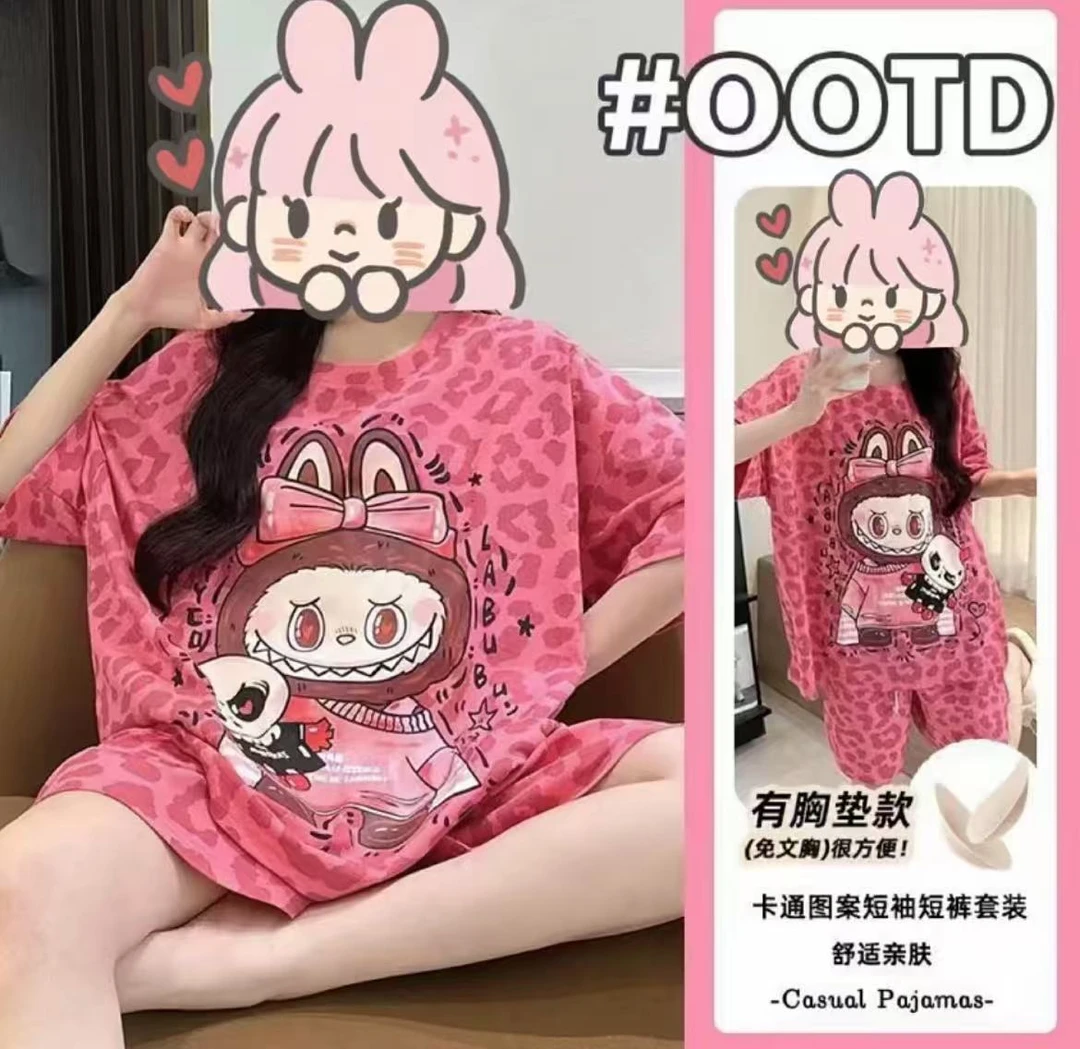 【带胸垫】夏季睡衣女2025爆款新款卡通可外穿女士短袖短裤家居服LT