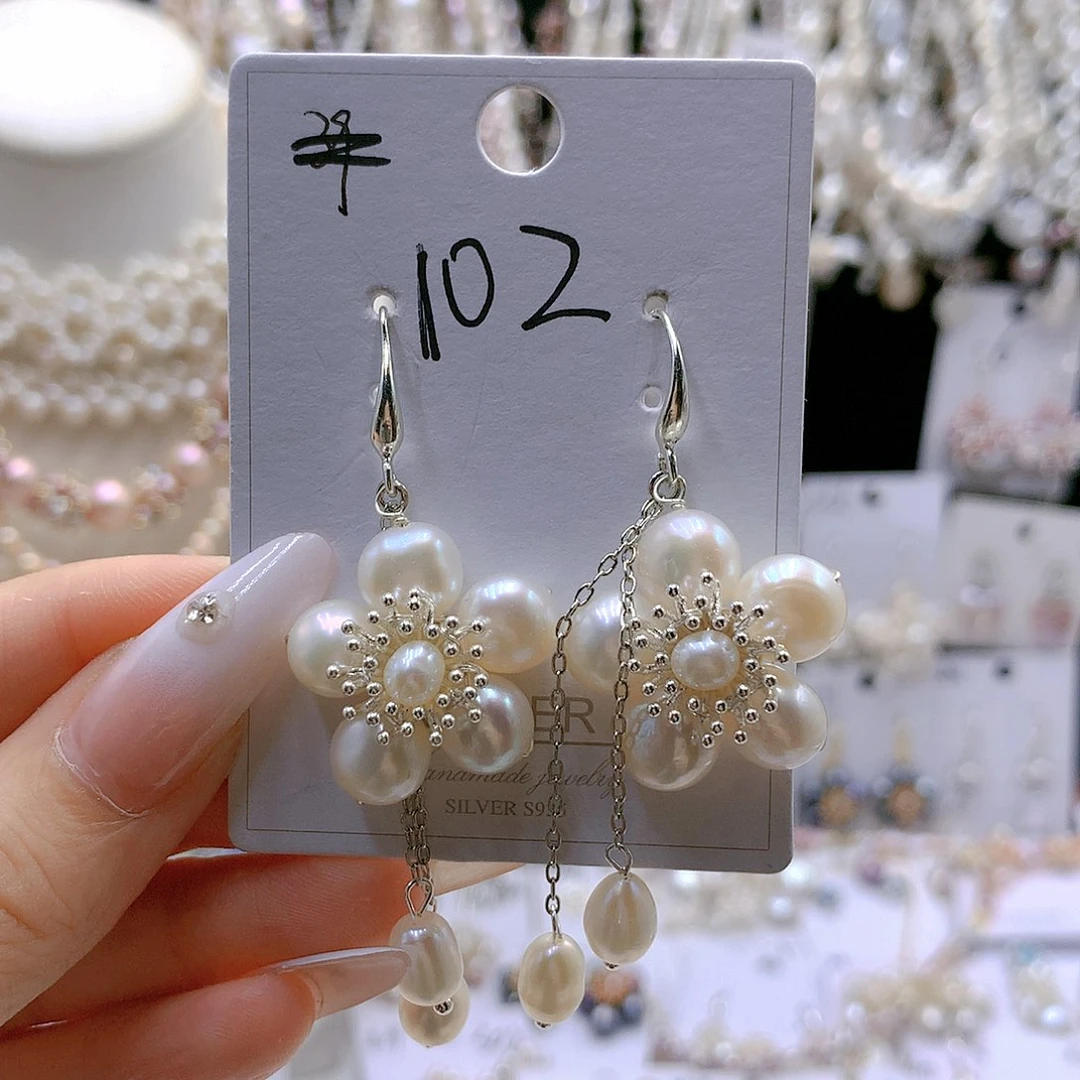 银S925镶嵌耳饰淡水珍珠