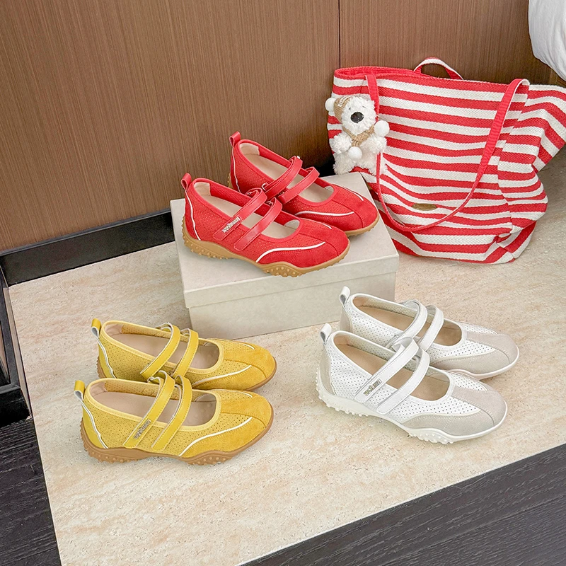 牛皮版~7cm内增高芭蕾德训鞋女2025夏季新款魔术贴玛丽珍休闲单鞋