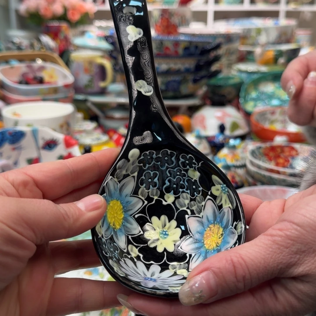 陶瓷濑户烧墨韵大汤勺1只