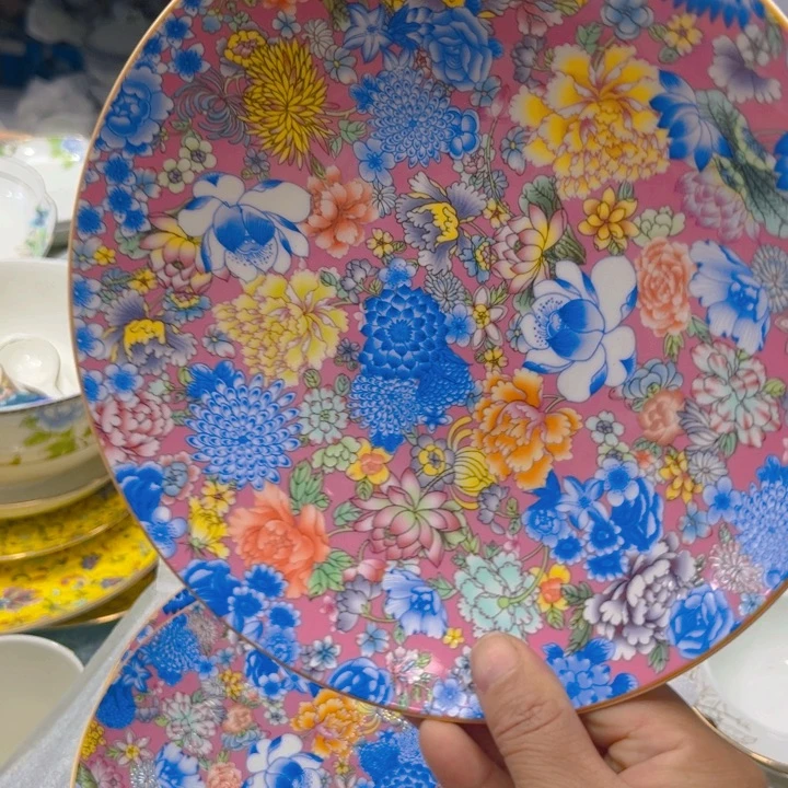 瓷片万花八寸满花深盘两个