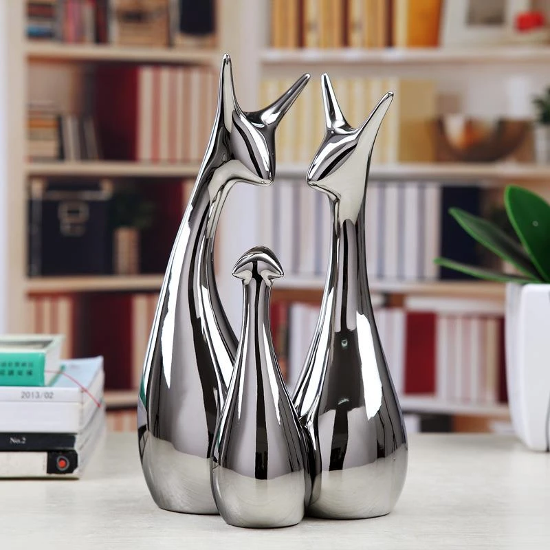 【吉祥三宝】家居装饰工艺品 鹿家饰摆件 陶瓷电镀 一家三口摆件