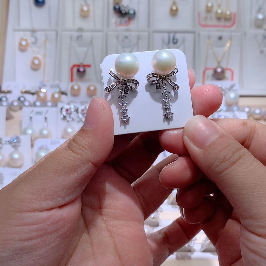 耳饰银S925镶嵌淡水珍珠CC11mm