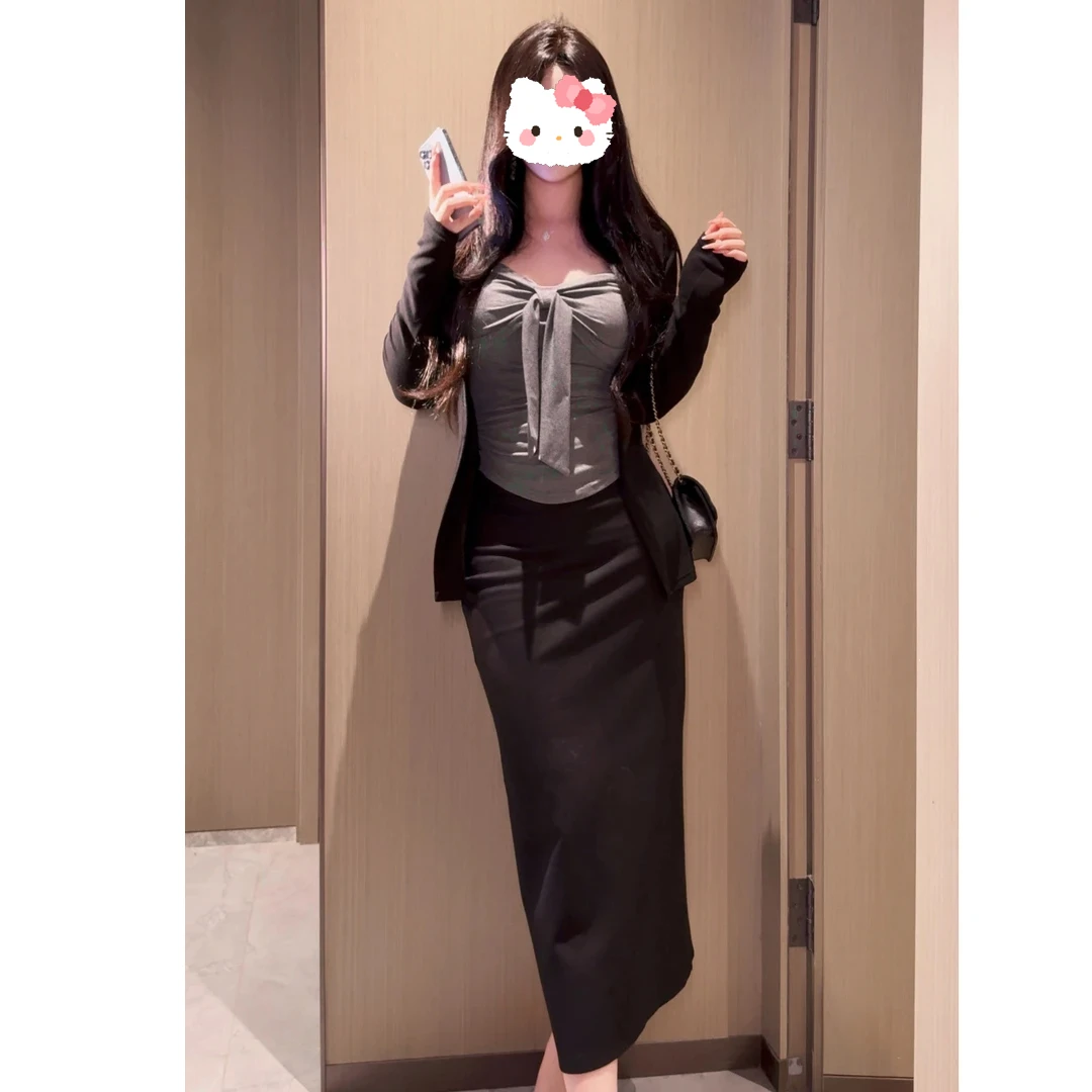 【欲感美学】纯欲风显瘦修身抹胸上衣开衫半身裙套装时尚