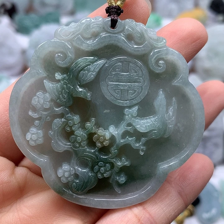 翡翠未镶嵌颈饰鸟语花香喜上眉梢如意锁福利
