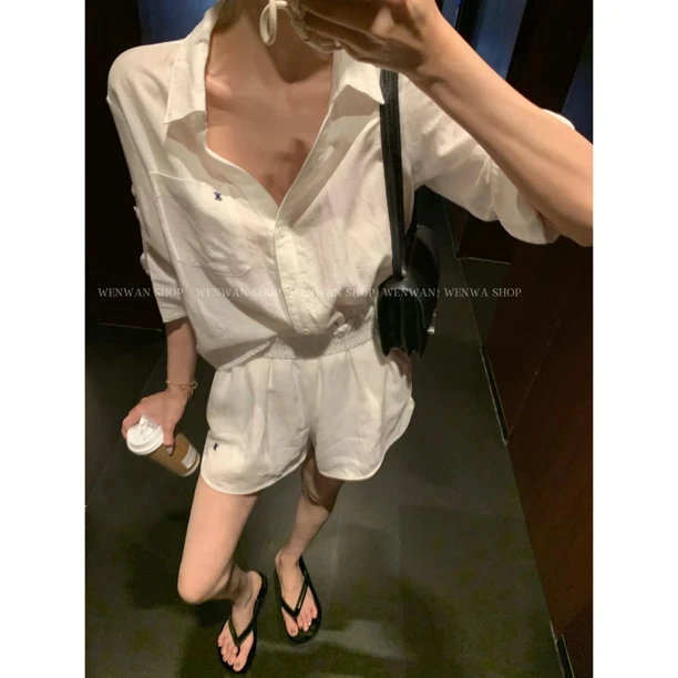 【0ld m*ney】松弛感‌休闲套装（衬衫+短裤）