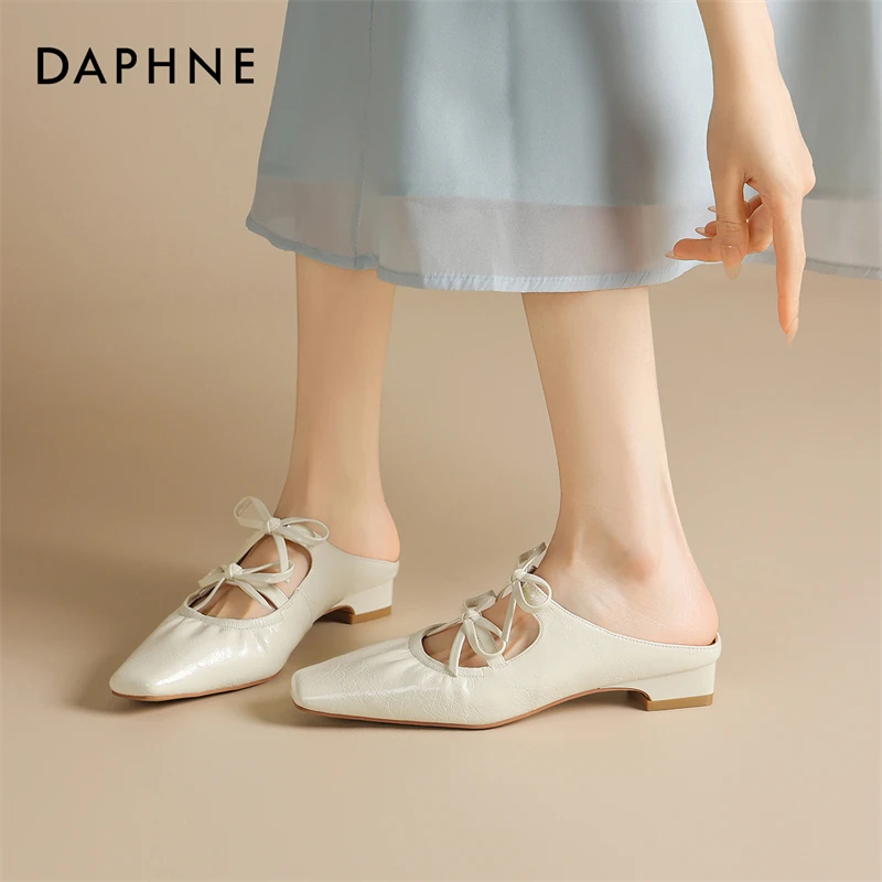 Daphne/达芙妮半拖包头鞋女夏外穿时尚镂空懒人鞋低跟舒适穆勒鞋