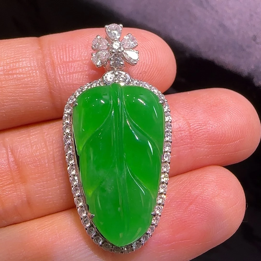 翡翠18K金镶嵌吊坠(不含链)