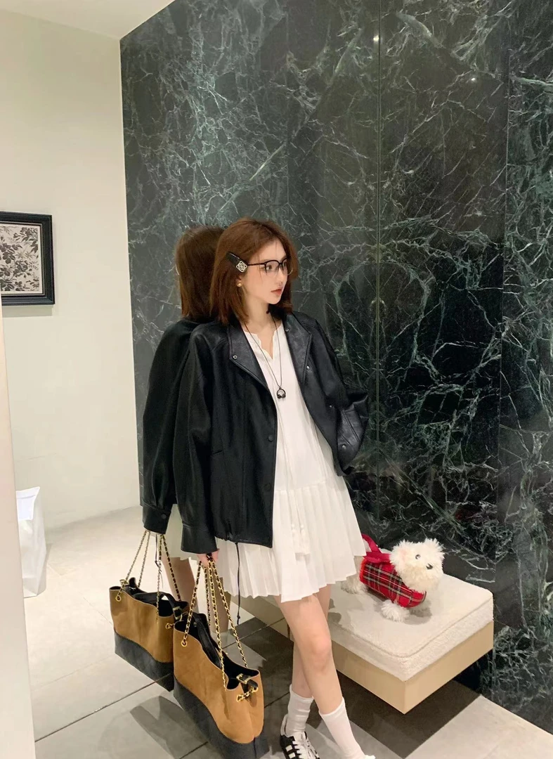 【芝士Cheese】暗夜蔷薇 短款翻领常规款宽松型秋季韩版皮衣