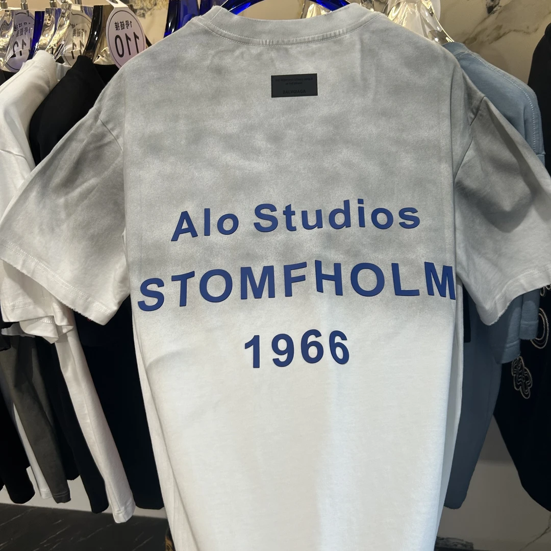 潮流情侣重工手绘工艺夏季修身圆领半袖匹马棉男士T恤6382