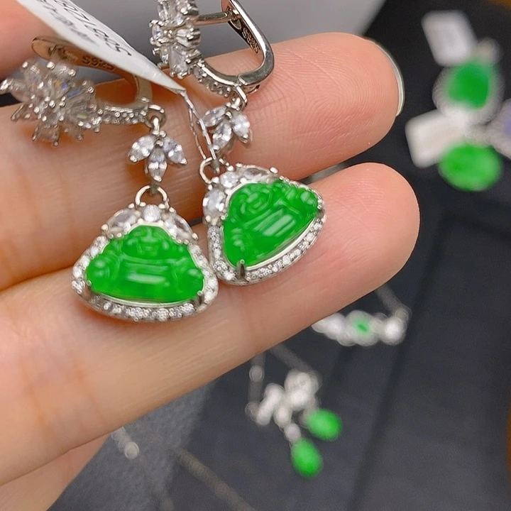 翡翠银S925镶嵌耳饰