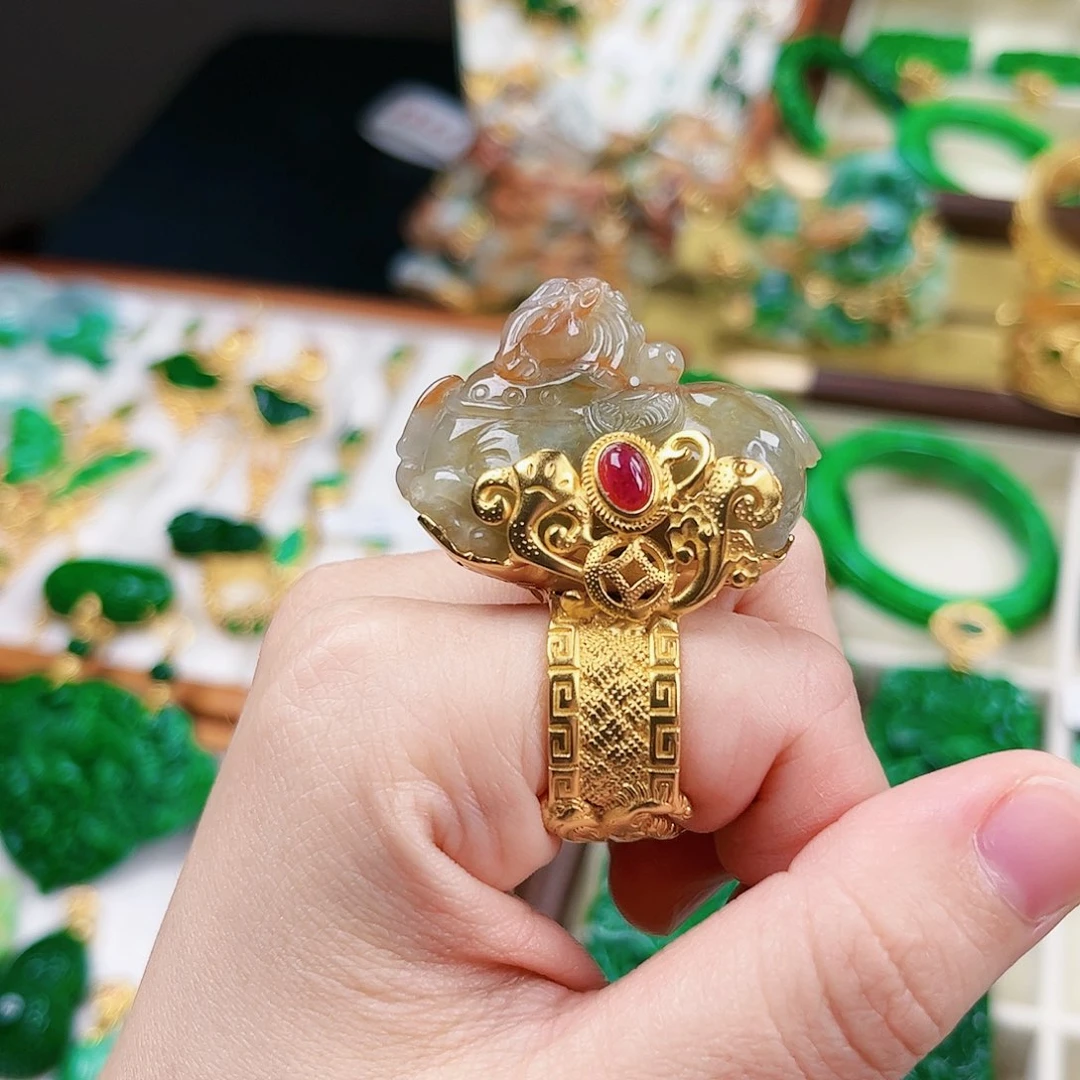 【闪购商品】银S925镀金镶嵌戒指翡翠