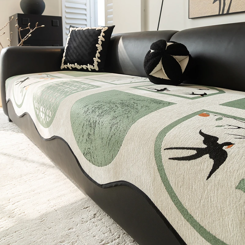 (异形春泥)四季通用雪尼尔异形沙发垫一片式不规则沙发坐垫盖布