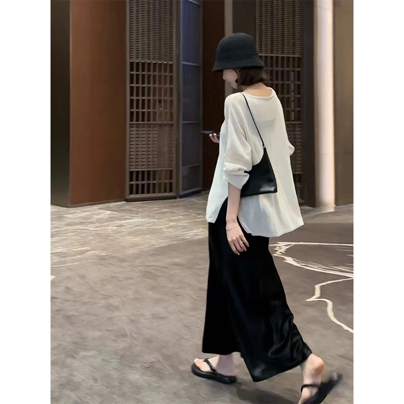 白色薄款防晒针织衫女夏季老钱风吊带外搭宽松微透罩衫空调衫上衣