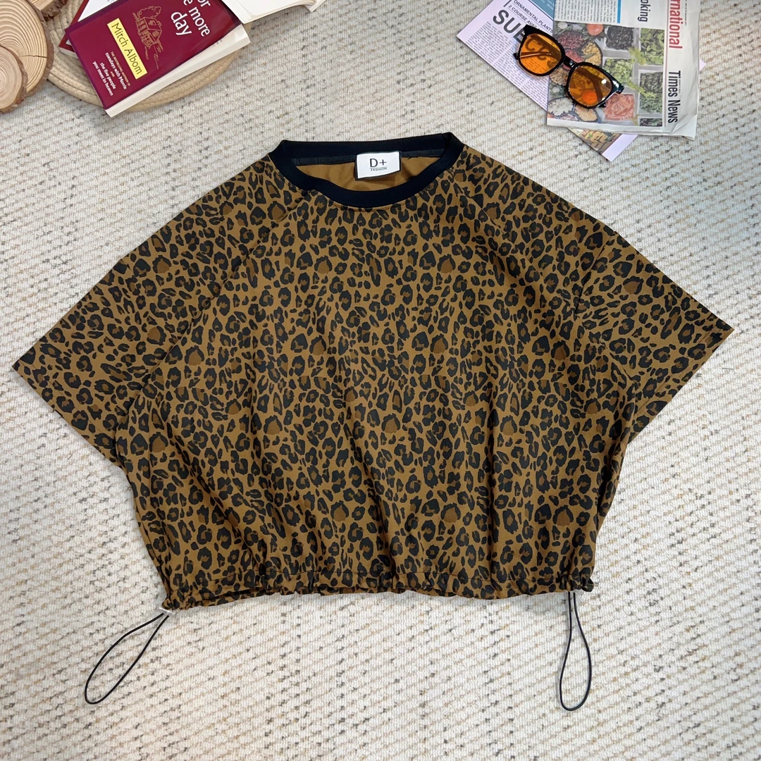 2025夏季新款宽松百搭时尚豹纹短袖T恤3716