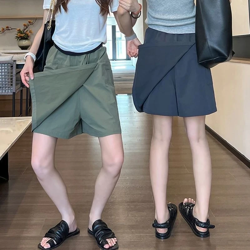 夏季纯色短裤运动拼接微弹力薄款ins成人欧美风百搭