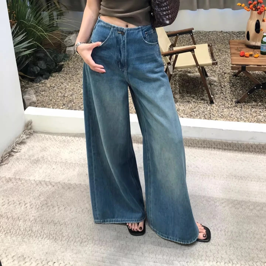 复古俏皮高级感气质直筒牛仔裤女秋季新款显瘦宽松慵懒垂感阔腿裤