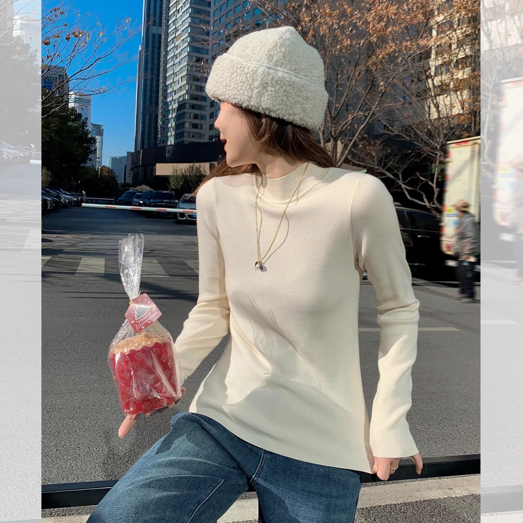 莉贝琳sisy半高领3D打底针织衫百搭长袖内搭显瘦女S25412KW01