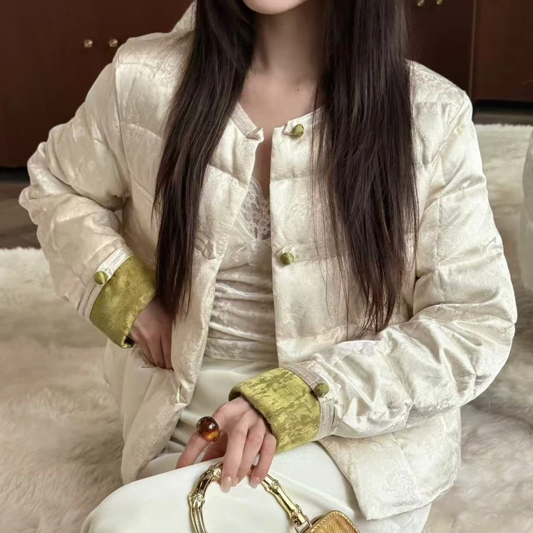 珊珊家国风袖口撞色厚款气质立领新中式羽绒服
