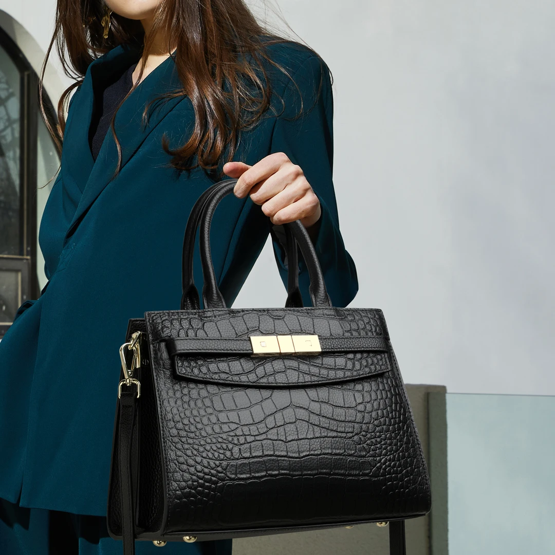 CCAMO女士包包新款2025爆款包网红款手提单肩鳄鱼纹牛皮真皮女包